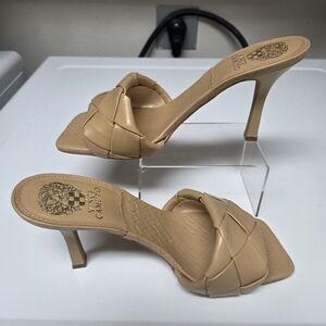 Vince Camuto Beige Woven Heeled Mules